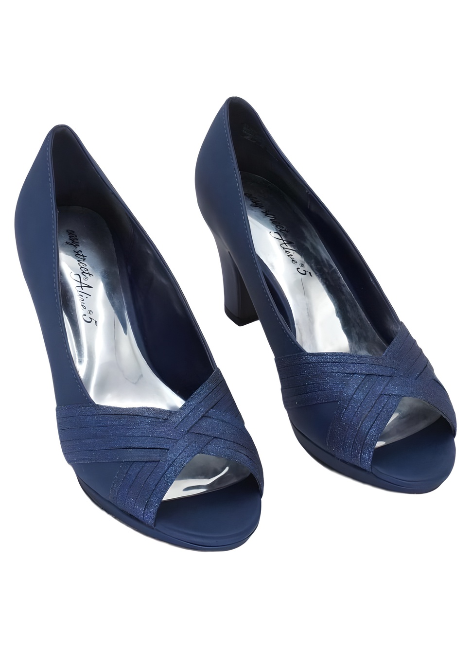 Easy Street Alive 5 Navy Blue Glitter Peep Toe Pumps Size 9